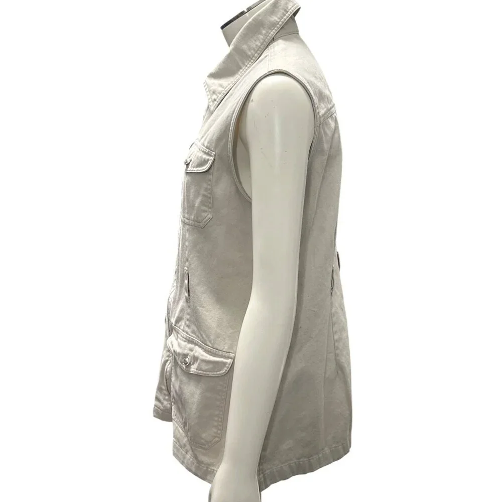 907 Company Small Utility Travel Vest Neutral Cotton Zip Front Functional - Picture 3 of 10
